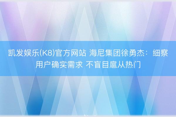凯发娱乐(K8)官方网站 海尼集团徐勇杰：细察用户确实需求 不盲目扈从热门