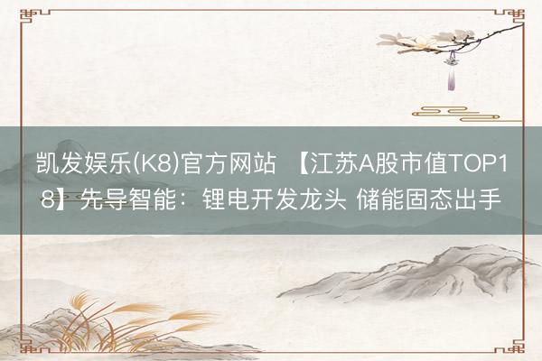 凯发娱乐(K8)官方网站 【江苏A股市值TOP18】先导智能：锂电开发龙头 储能固态出手