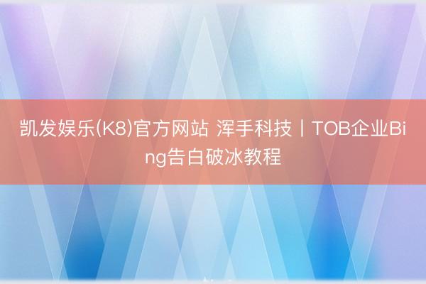 凯发娱乐(K8)官方网站 浑手科技丨TOB企业Bing告白破冰教程
