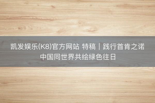 凯发娱乐(K8)官方网站 特稿｜践行首肯之诺　中国同世界共绘绿色往日