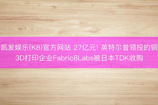 凯发娱乐(K8)官方网站 27亿元! 英特尔曾领投的铜3D打印企业Fabric8Labs被日本TDK收购